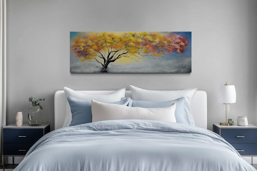 Colorful Tree Over Bed Horizontal Framed Canvas Wall Art