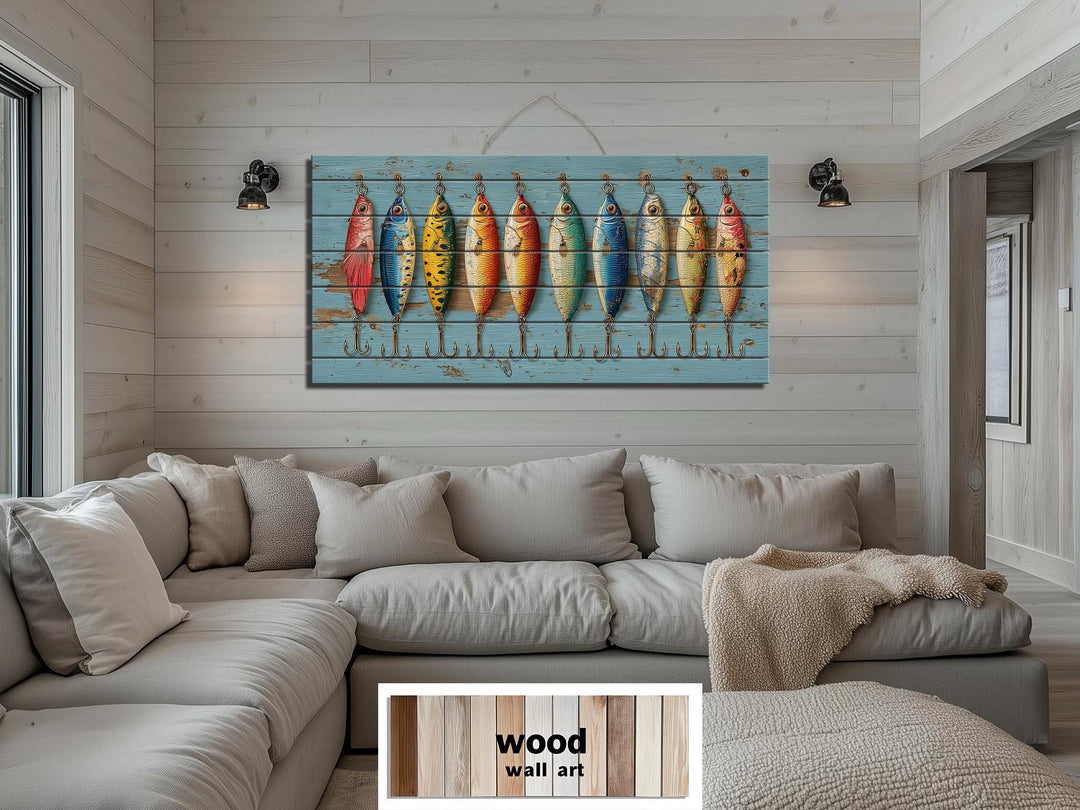Vintage Fishing Lures Wood Wall Art