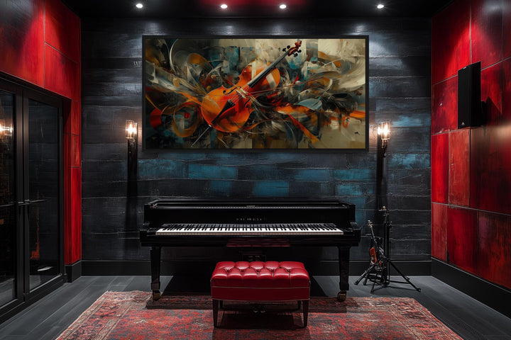 Colorful Violin Abstract Classical Music Framed Canvas Wall Art