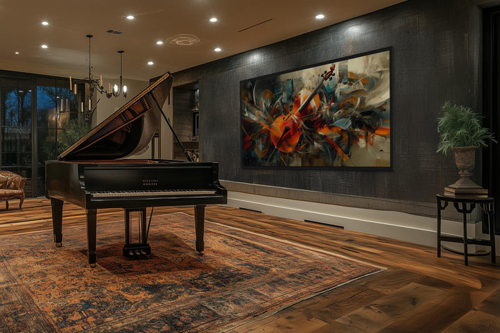 Colorful Violin Abstract Classical Music Framed Canvas Wall Art