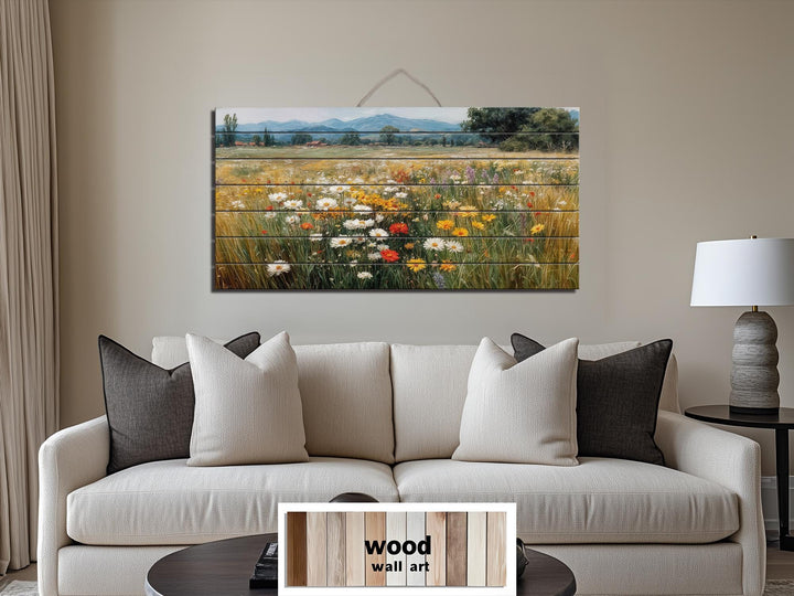 Colorful Wildflower Field Distressed Wood Wall Art