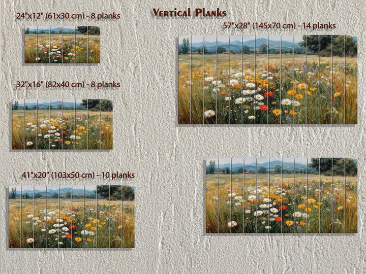 Colorful Wildflower Field Distressed Wood Wall Art