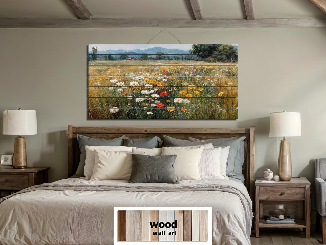 Colorful Wildflower Field Distressed Wood Wall Art