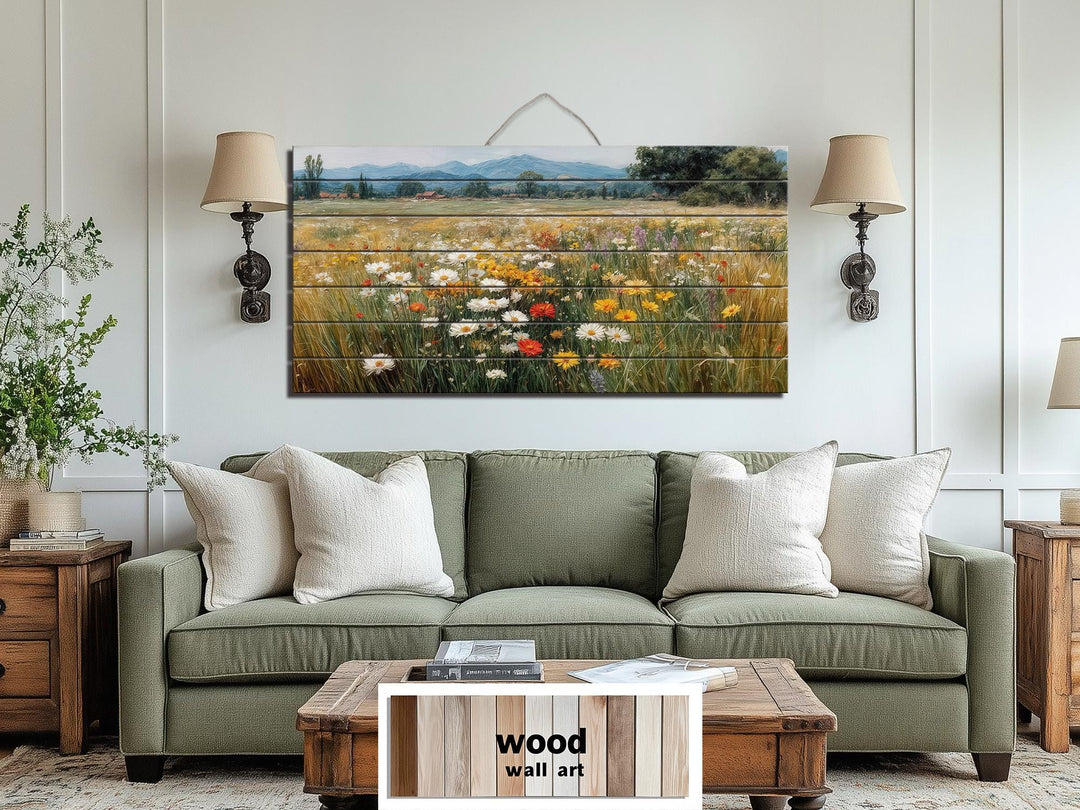 Colorful Wildflower Field Distressed Wood Wall Art