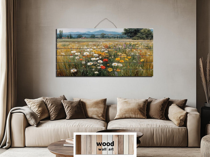 Colorful Wildflower Field Distressed Wood Wall Art