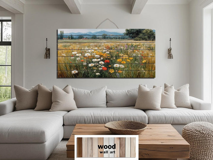 Colorful Wildflower Field Distressed Wood Wall Art