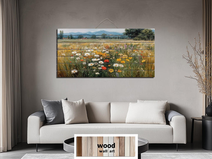 Colorful Wildflower Field Distressed Wood Wall Art