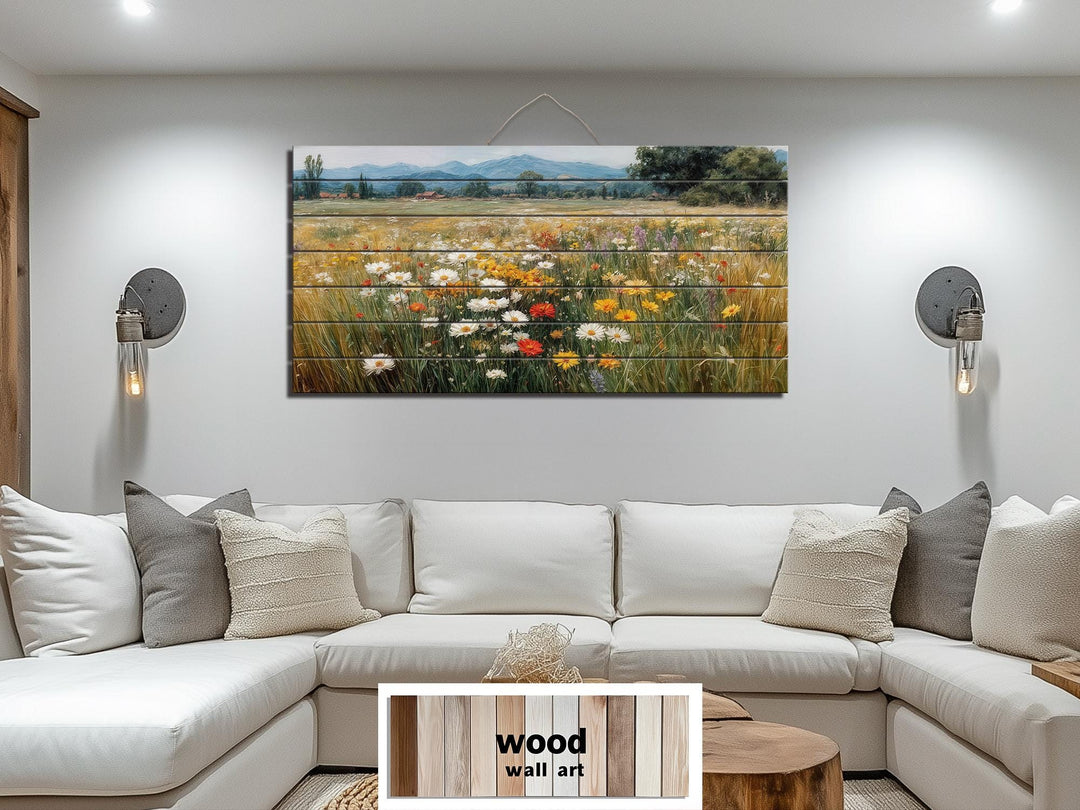 Colorful Wildflower Field Distressed Wood Wall Art