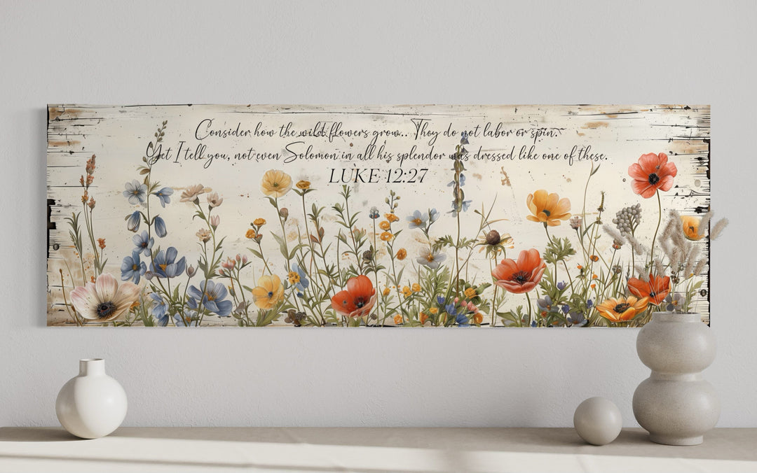 Consider How The Wildflowers Grow Scripture Long Horizontal Canvas Wall Art