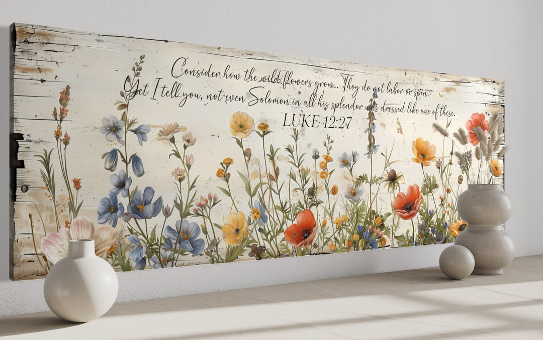 Consider How The Wildflowers Grow Scripture Long Horizontal Canvas Wall Art