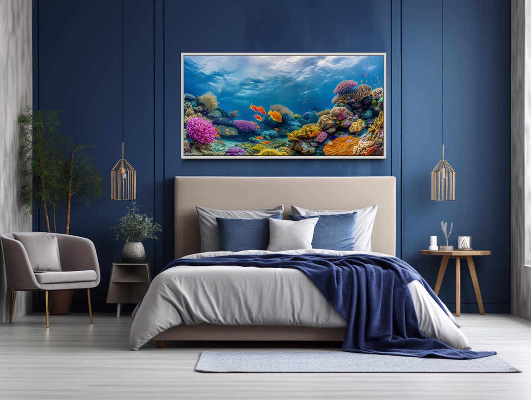 Coral Reef With Tropical Fish Underwater Framed Canvas Wall Art