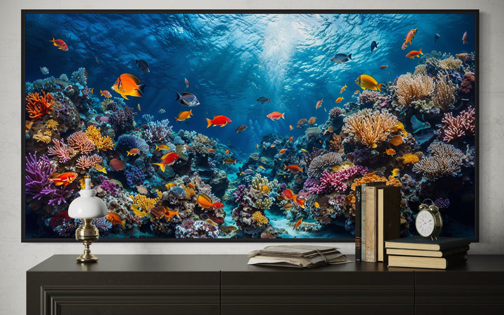 Coral Reef With Tropical Fish Underwater Framed Canvas Wall Art