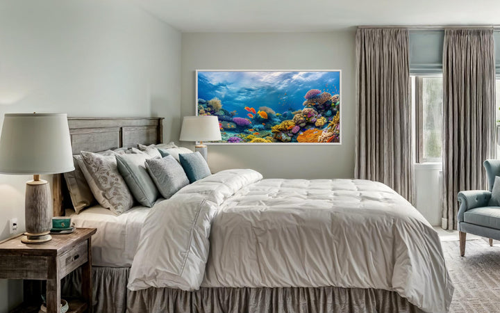 Coral Reef With Tropical Fish Underwater Framed Canvas Wall Art