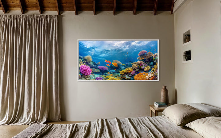 Coral Reef With Tropical Fish Underwater Framed Canvas Wall Art