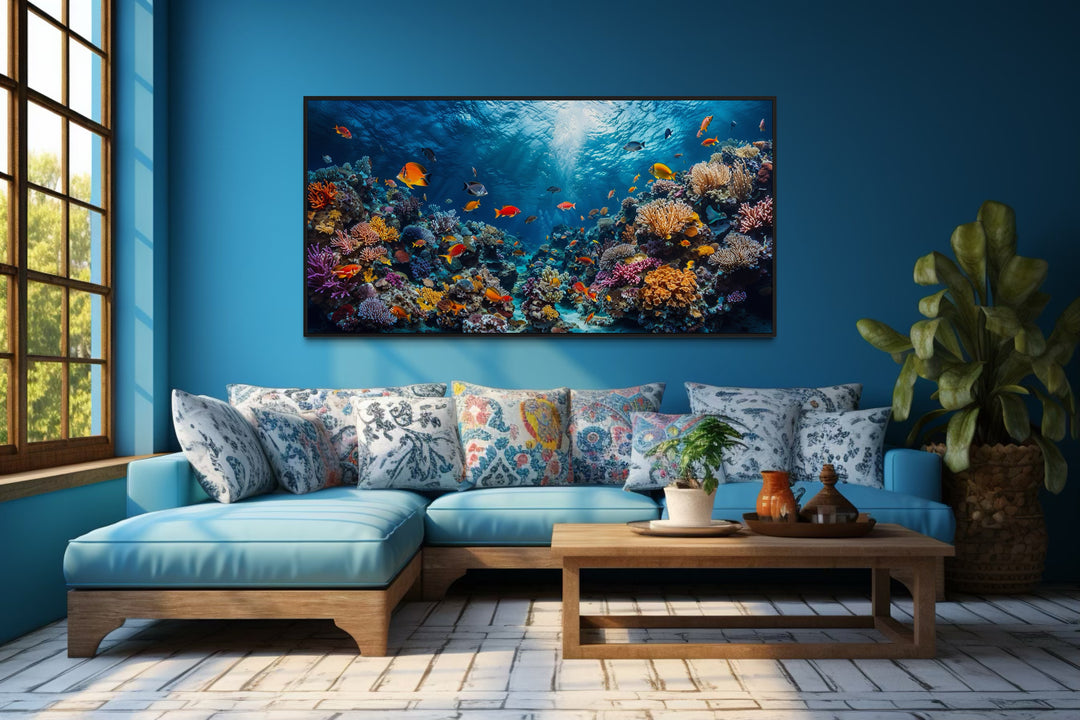 Coral Reef With Tropical Fish Underwater Framed Canvas Wall Art