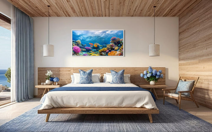 Coral Reef With Tropical Fish Underwater Framed Canvas Wall Art