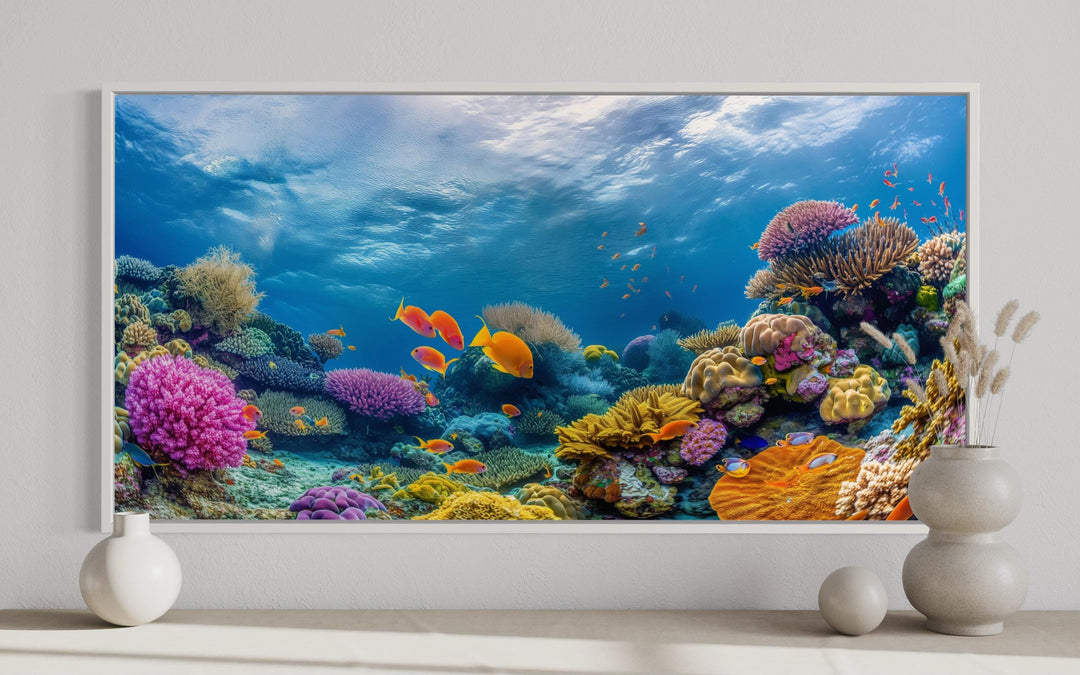 Coral Reef With Tropical Fish Underwater Framed Canvas Wall Art