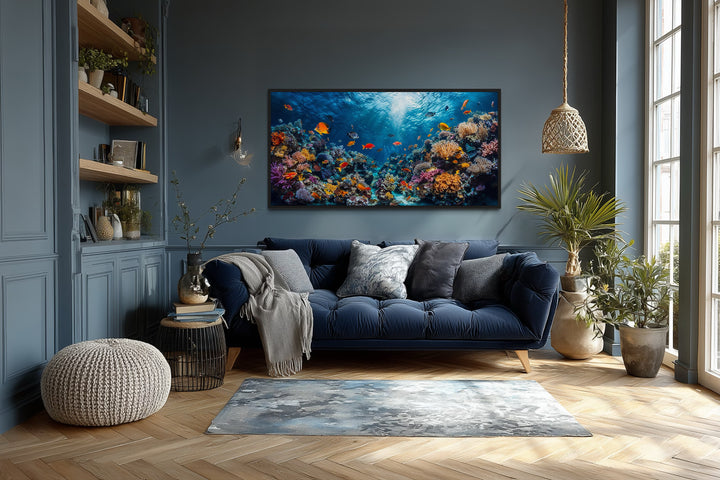 Coral Reef With Tropical Fish Underwater Framed Canvas Wall Art
