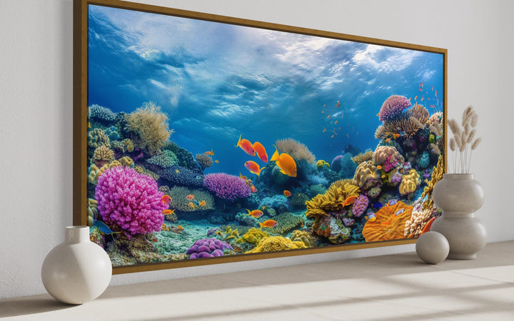 Coral Reef With Tropical Fish Underwater Framed Canvas Wall Art