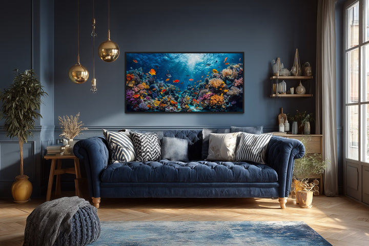Coral Reef With Tropical Fish Underwater Framed Canvas Wall Art