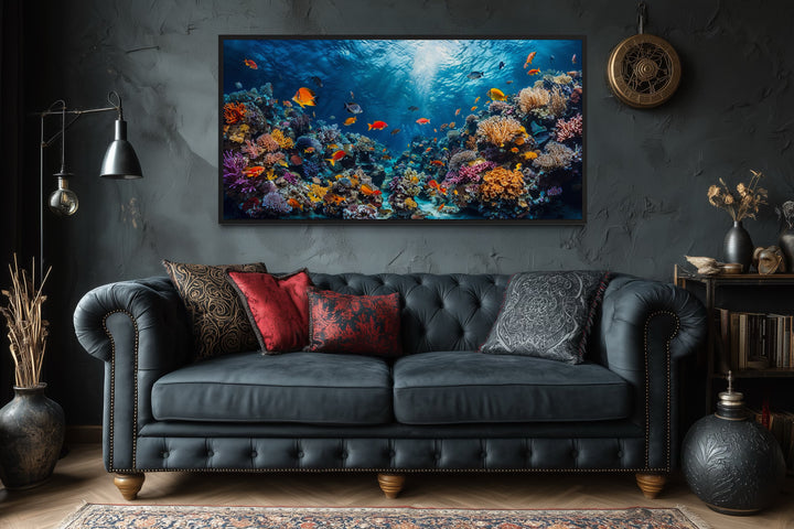 Coral Reef With Tropical Fish Underwater Framed Canvas Wall Art