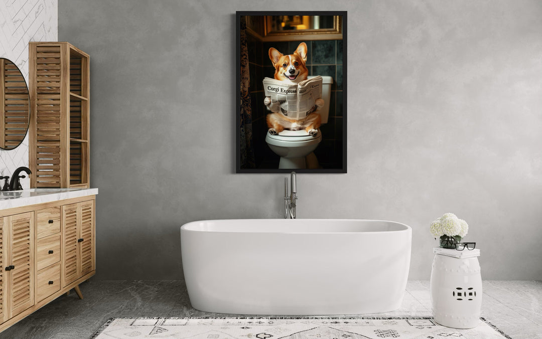 Corgi On The Toilet Reading Newspaper Picture