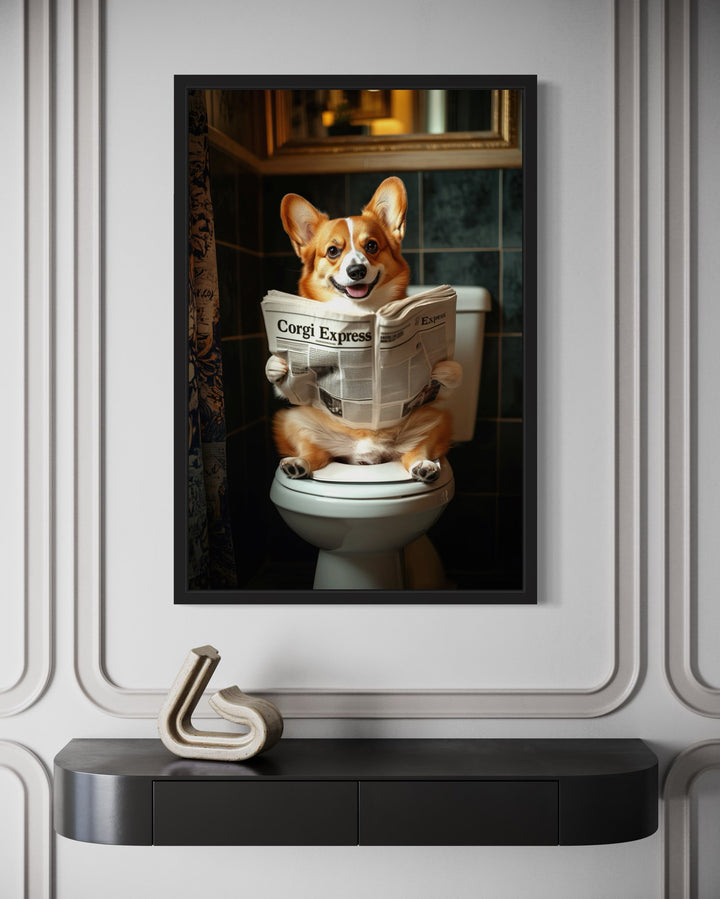 Corgi On The Toilet Reading Newspaper Picture