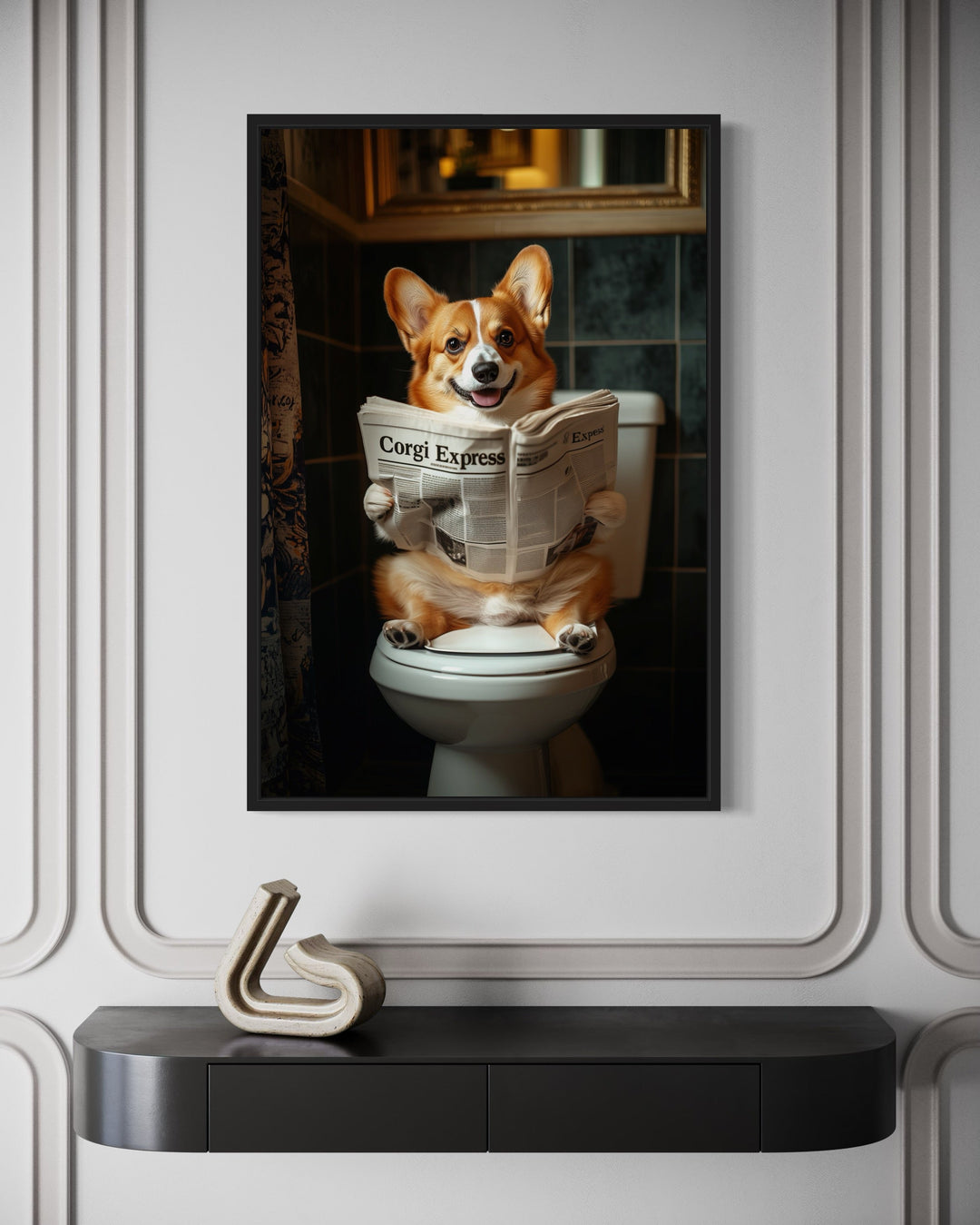 Corgi On The Toilet Reading Newspaper Picture