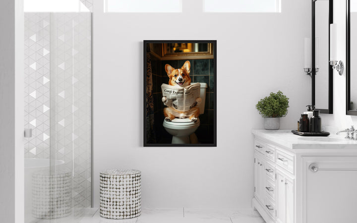 Corgi On The Toilet Reading Newspaper Picture