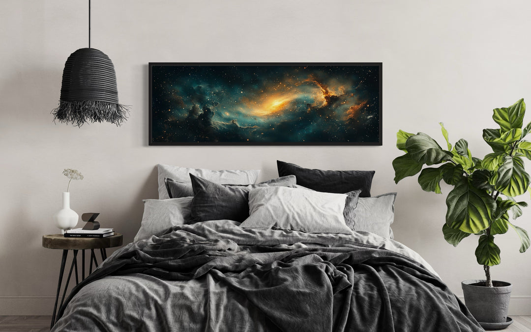 Cosmic Nebula Space Long Horizontal Canvas Wall Art For Man's Bedroom