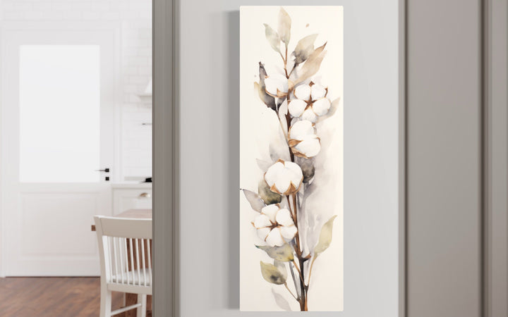 Cotton Plant Watercolor Neutral Vertical Framed Canvas Wall Art