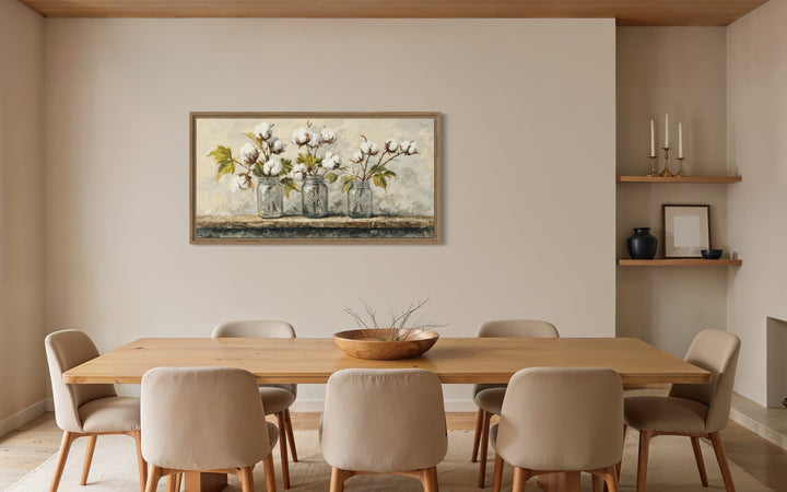 Cotton Plants Wall Art - Rustic Farmhouse Kitchen Decor | Mason Jar Canvas Print