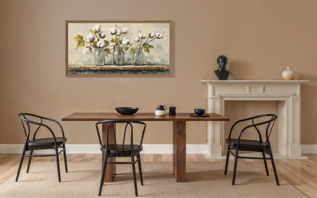 Cotton Plants Wall Art - Rustic Farmhouse Kitchen Decor | Mason Jar Canvas Print