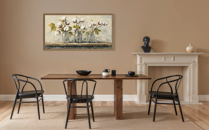 Cotton Plants Wall Art - Rustic Farmhouse Kitchen Decor | Mason Jar Canvas Print