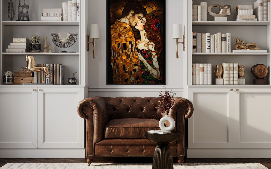 Couple Kissing Gustav Klimt Inspired Romantic Framed Canvas Wall Art