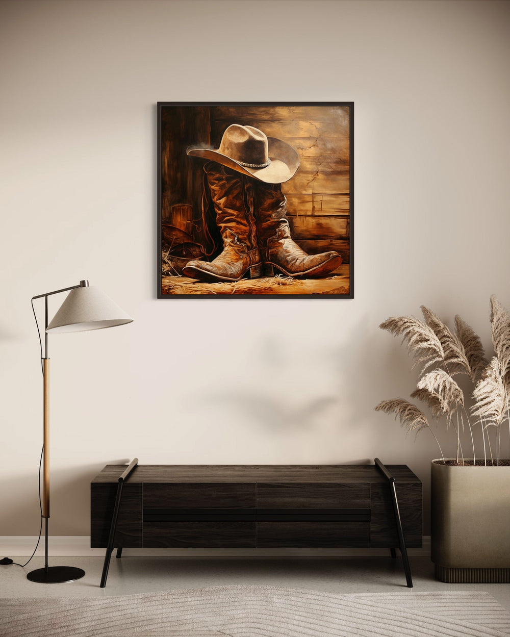 Wall Art For Men - Cowboy Hat and Boots Square Framed Canvas Wall Art