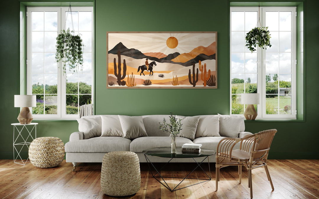 Cowboy In The Desert Mid Century Modern Southwestern Wall Art