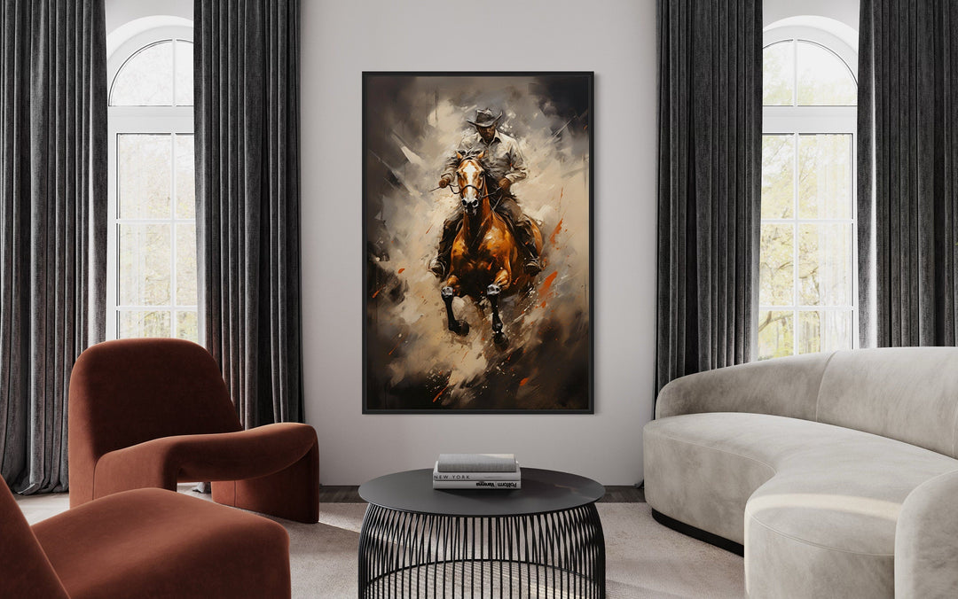 Cowboy On a Horse Framed Western Wall Decor On Canvas