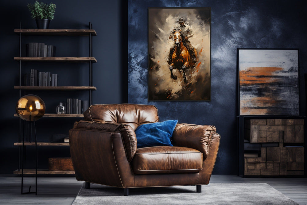 Cowboy On a Horse Framed Western Wall Decor On Canvas