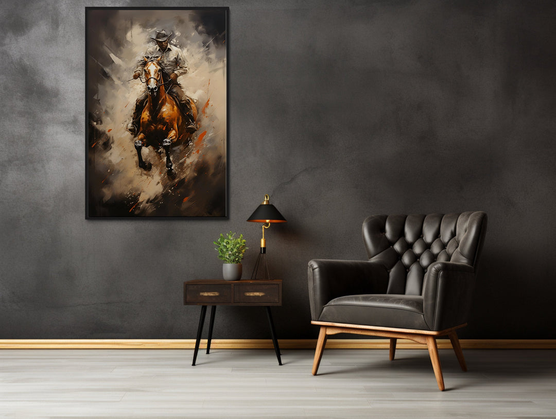 Cowboy On a Horse Framed Western Wall Decor On Canvas