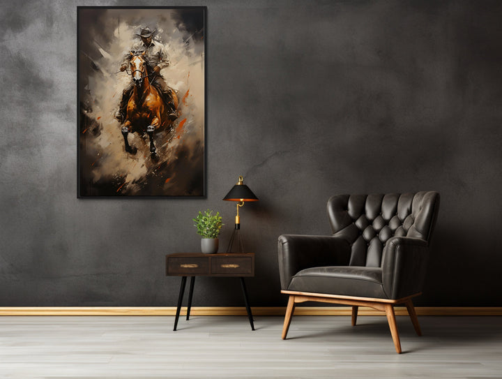 Cowboy On a Horse Framed Western Wall Decor On Canvas