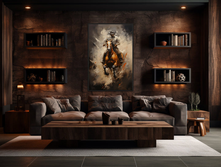 Cowboy On a Horse Framed Western Wall Decor On Canvas