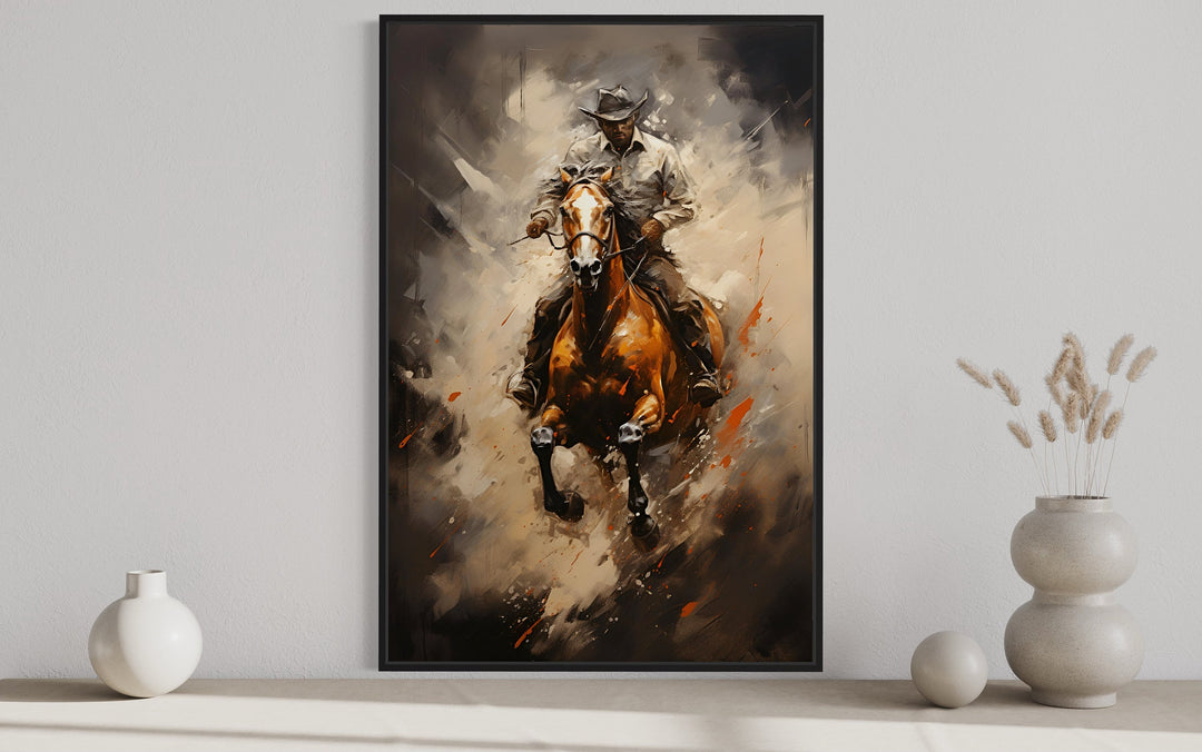 Cowboy On a Horse Framed Western Wall Decor On Canvas