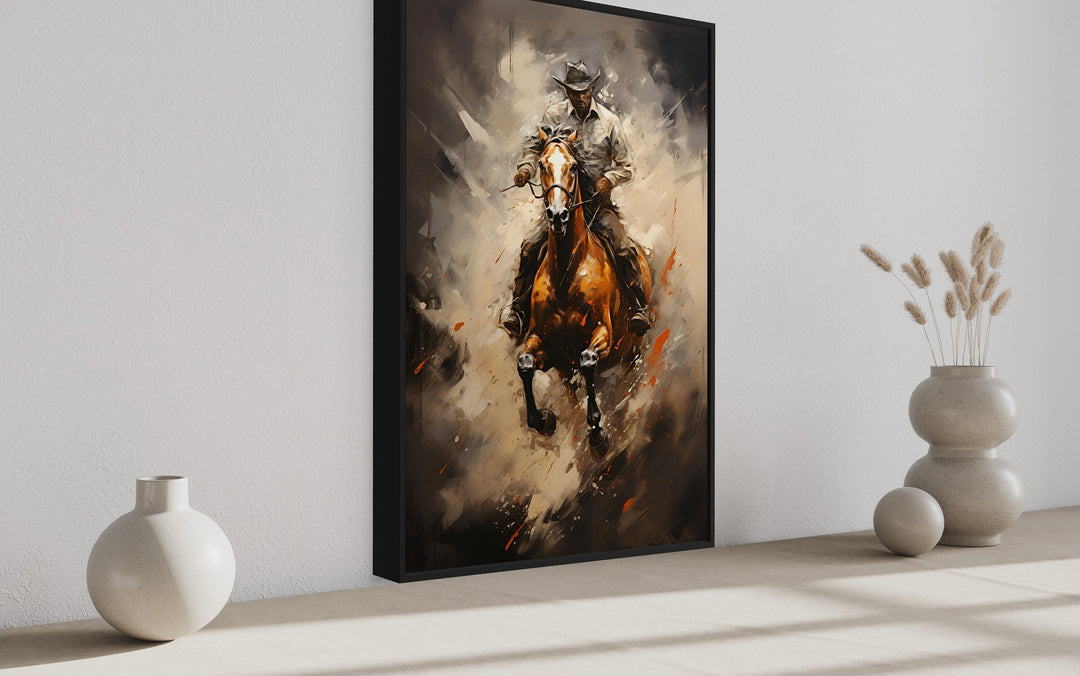 Cowboy On a Horse Framed Western Wall Decor On Canvas