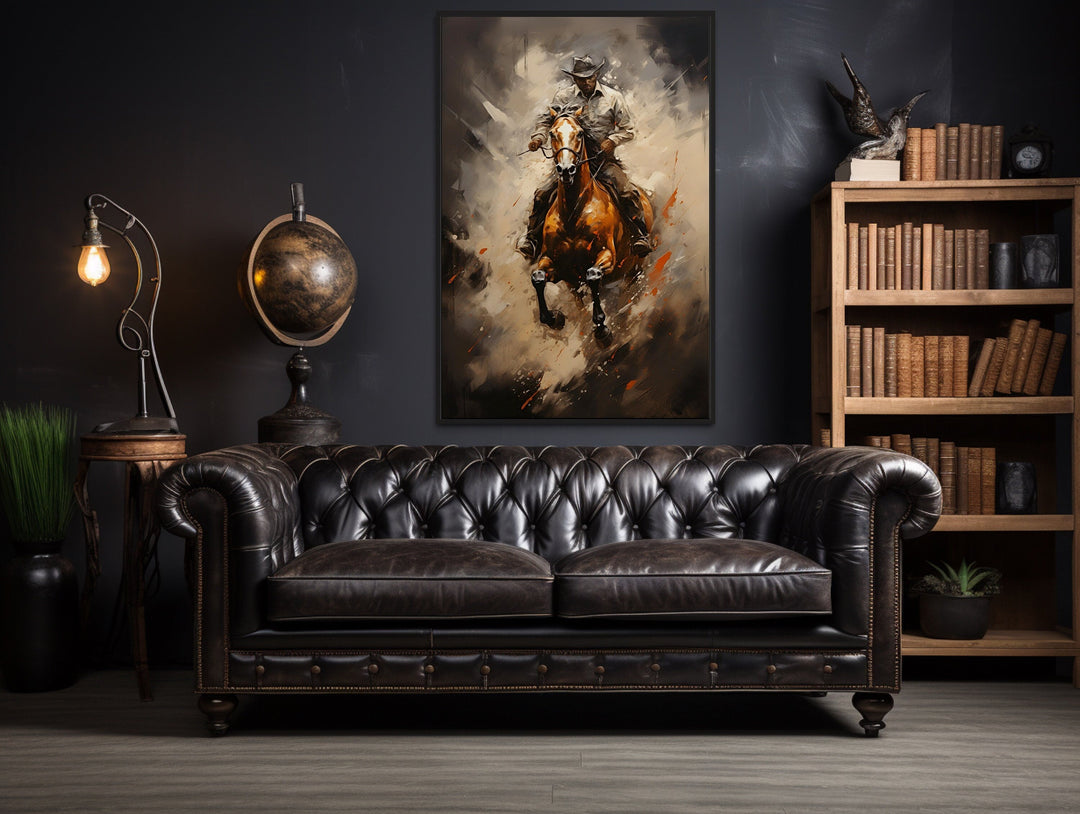 Cowboy On a Horse Framed Western Wall Decor On Canvas