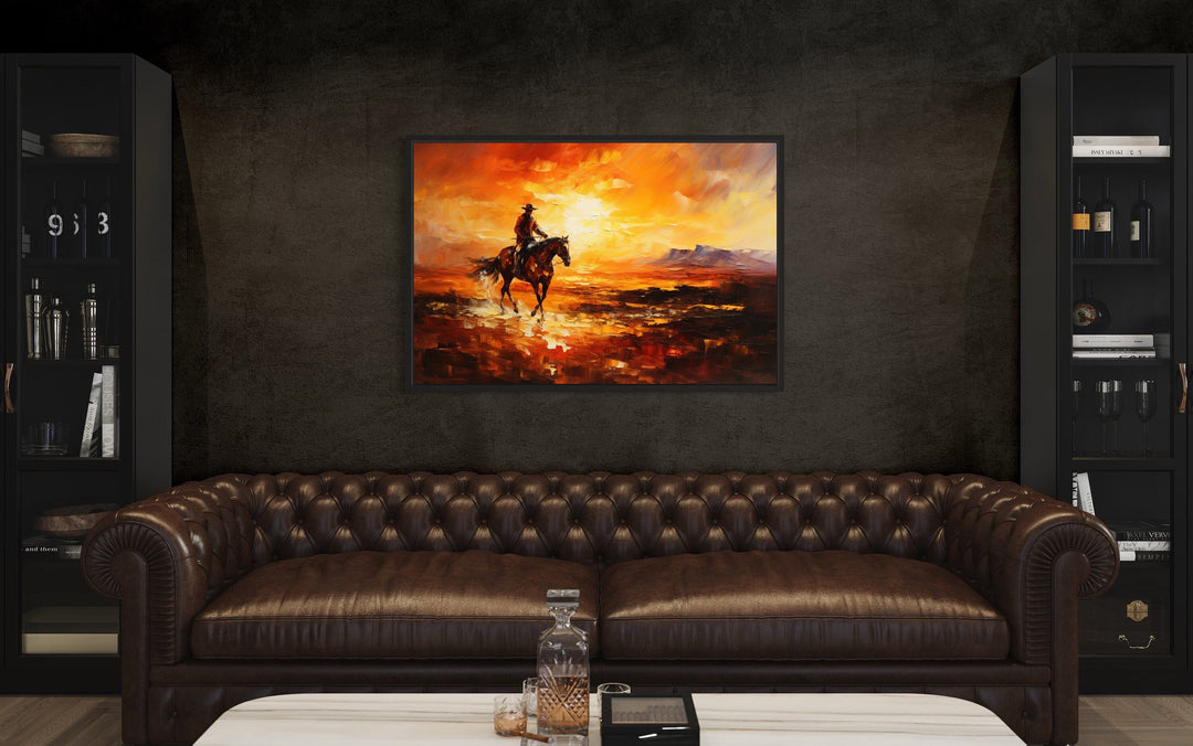 Cowboy Riding A Horse In The Desert At Sunset Wild West Canvas Art