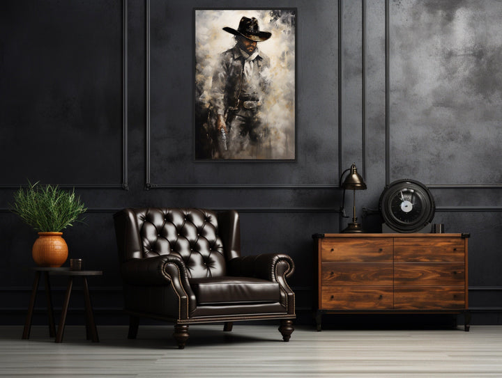 Cowboy With Gun Painting Framed Canvas Wall Art