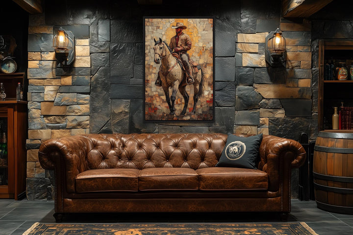 Cowboy on Horseback Western Canvas Wall Art