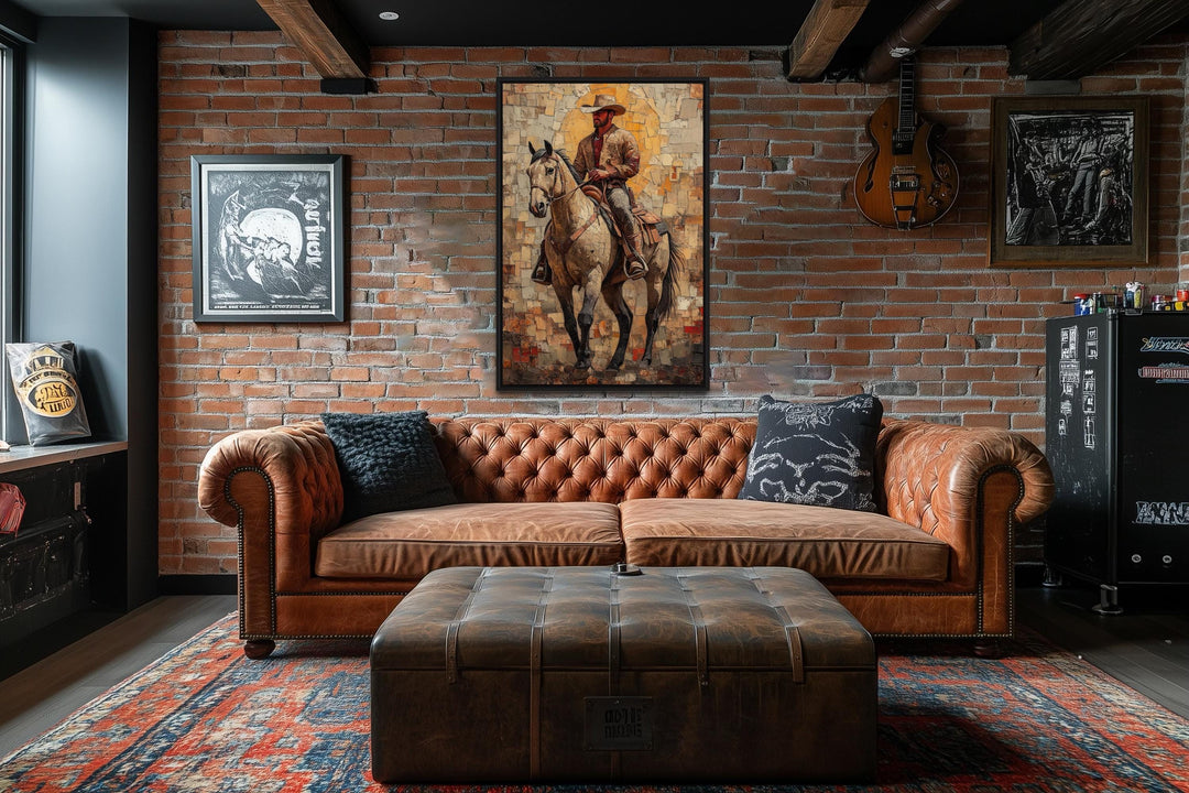 Cowboy on Horseback Western Canvas Wall Art