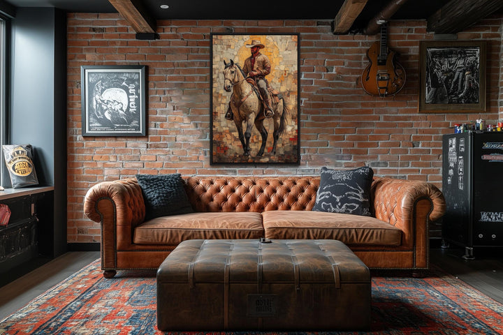 Cowboy on Horseback Western Canvas Wall Art